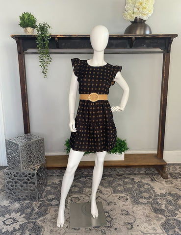 Dress in Black/Brown Dot with Belt