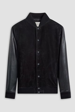 Full-Button Suede Jacket in Black