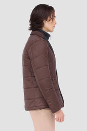 Three-Button Quilted Blazer With Detachable Bib in Truffle