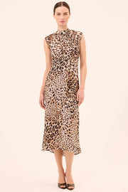 Giselle Dress in Leopard Print Poly Satin