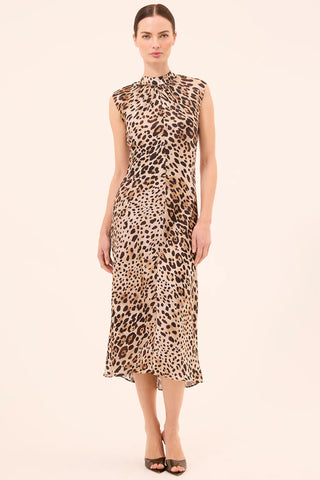 Giselle Dress in Leopard Print Poly Satin