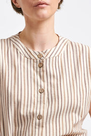 Brenda Midi-Length Cotton Shirt Dress in Cocoa Stripes