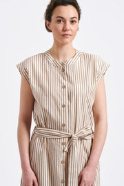 Brenda Midi-Length Cotton Shirt Dress in Cocoa Stripes