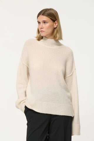 Cosmi Over-Sized Wool-Mohair Mock-Neck in Off-White