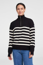 Regina Windproof Turtleneck Sweater in Black Stripe