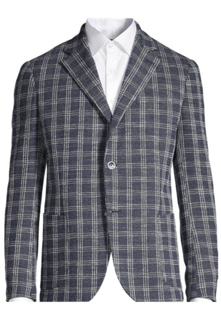 Cotton-Blend Sports Jacket in Navy Triple Check