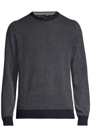 Long-Sleeved  Crew-Neck Herringbone Sweater in 2 Colours