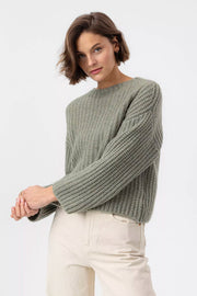 Cajsa Merino-Blend Shaker-Knit Sweater in Eucalyptus