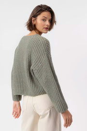 Cajsa Merino-Blend Shaker-Knit Sweater in Eucalyptus