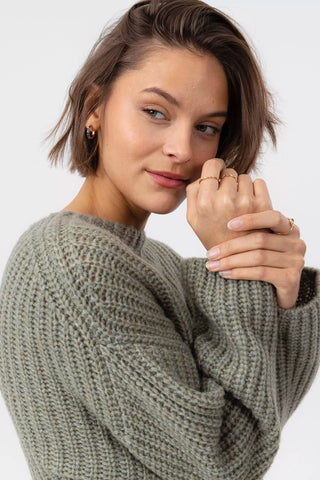 Cajsa Merino-Blend Shaker-Knit Sweater in Eucalyptus