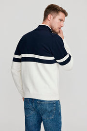 Samuel Quarter-Zip, Mock-Neck Windproof Sweater in Navy and Off-White
