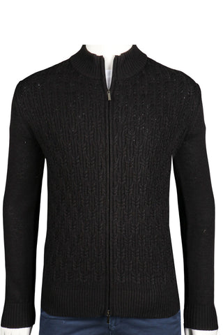Modern Fit Texture Knit Front Full Zip Sweater