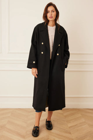 Maritime Double Breasted Long Coat in Black