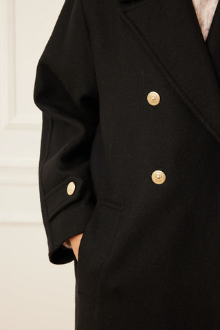 Maritime Double Breasted Long Coat in Black