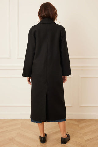 Maritime Double Breasted Long Coat in Black