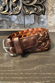 Braided Leather Belt in Brown