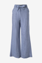 Wide Leg Denim Look Linen Pant in Light Blue