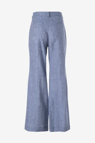 Wide Leg Denim Look Linen Pant in Light Blue