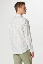 Axel Long-Sleeved Linen Shirt in White Retro-Floral Print