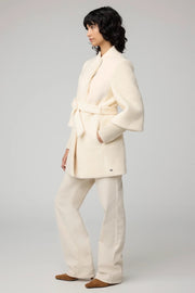 Mariah Semi-Fitted Wool-Blend Sherpa Coat in Powder