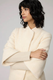 Mariah Semi-Fitted Wool-Blend Sherpa Coat in Powder