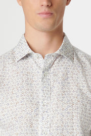 Axel Long-Sleeved Linen Shirt in White Retro-Floral Print