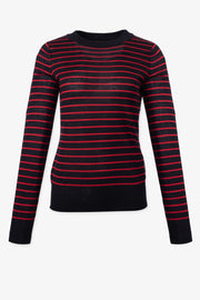 Merino-Blend Crew-Neck Sweater in Red-and-Navy Stripes