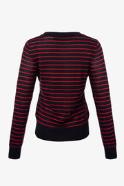 Merino-Blend Crew-Neck Sweater in Red-and-Navy Stripes