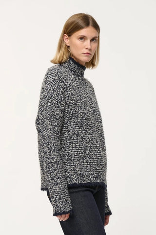 Ciad Two-Tone Bouclé-Knit Sweater in Marine