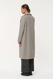 Cesley Long Coat in Grey Houndstooth