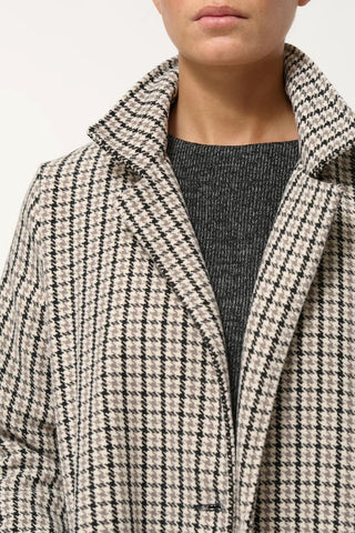 Cesley Long Coat in Grey Houndstooth