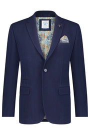 Wool Blazer in Navy Tone-on-Tone Herringbone