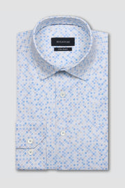 James Long-Sleeved OoohCotton Shirt in Air-Blue Lattice Pattern
