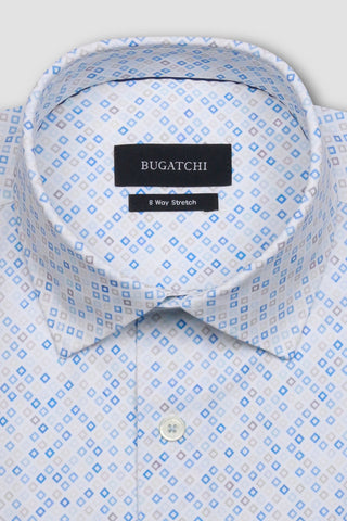 James Long-Sleeved OoohCotton Shirt in Air-Blue Lattice Pattern