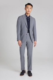 Dean Neat Wool-Stretch Suit in Light Grey Mini-Check