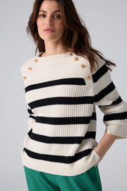 Boxy Striped Sweater with Button Detail