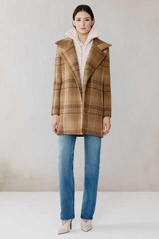 Kiana Plaid Mid Length Wool Coat