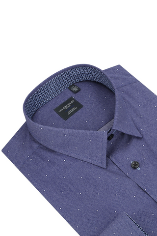 Long-Sleeved Sport Shirt in Cobalt Blue With White Print