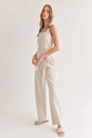 Gia Belted Denim Overall in Oatmeal