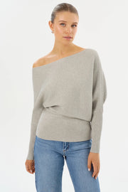 Lorraine Off-Shoulder Knit Top in Light Grey Heather