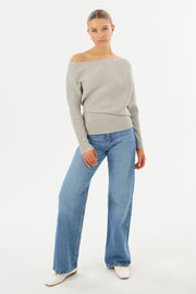 Lorraine Off-Shoulder Knit Top in Light Grey Heather