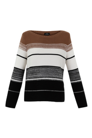 Boat-Neck Sweater in Brown and Black Stripes