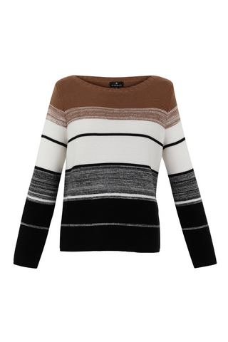 Boat-Neck Sweater in Brown and Black Stripes