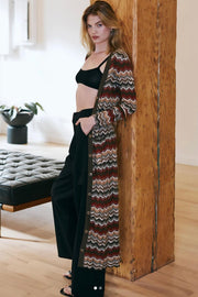 Flame-Stitch, Space-Dyed Maxi Cardigan in Navy Combo