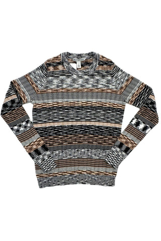 Space-Dyed Crew-Neck Sweater in Black Combo Stripe