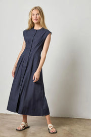 Sleeveless Seamed Midi Dress in Navy