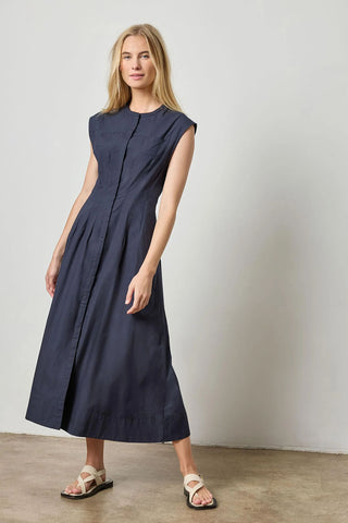 Sleeveless Seamed Midi Dress in Navy