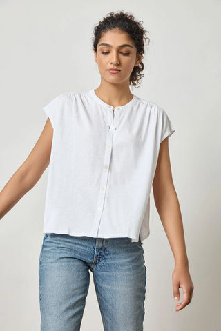 Relaxed Button Down T-Shirt in White