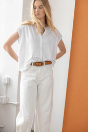 Relaxed Button Down T-Shirt in White