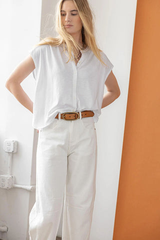 Relaxed Button Down T-Shirt in White